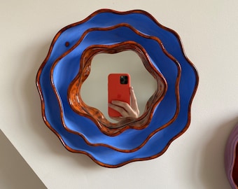 Ceramic wall art Ceramic flower mirror Ceramic mirror Small wall mirror Vanity mirror Funky mirror Wall sculpture