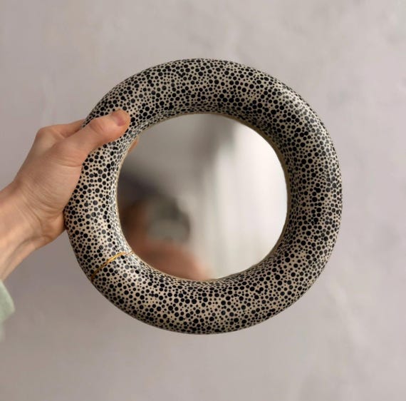 Funky Ceramic Wall Mirror Kintsugi Small Handmade Mirror