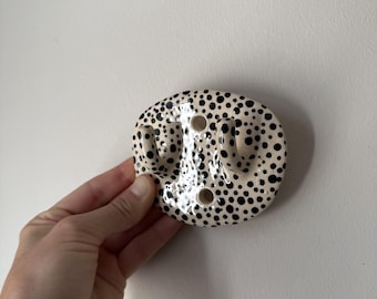 Speckled Ceramic Coat Hook, Handmade Wall Key Holder With Dots, Bathroom Towel Hook, Entryway Decor, Pottery Gift