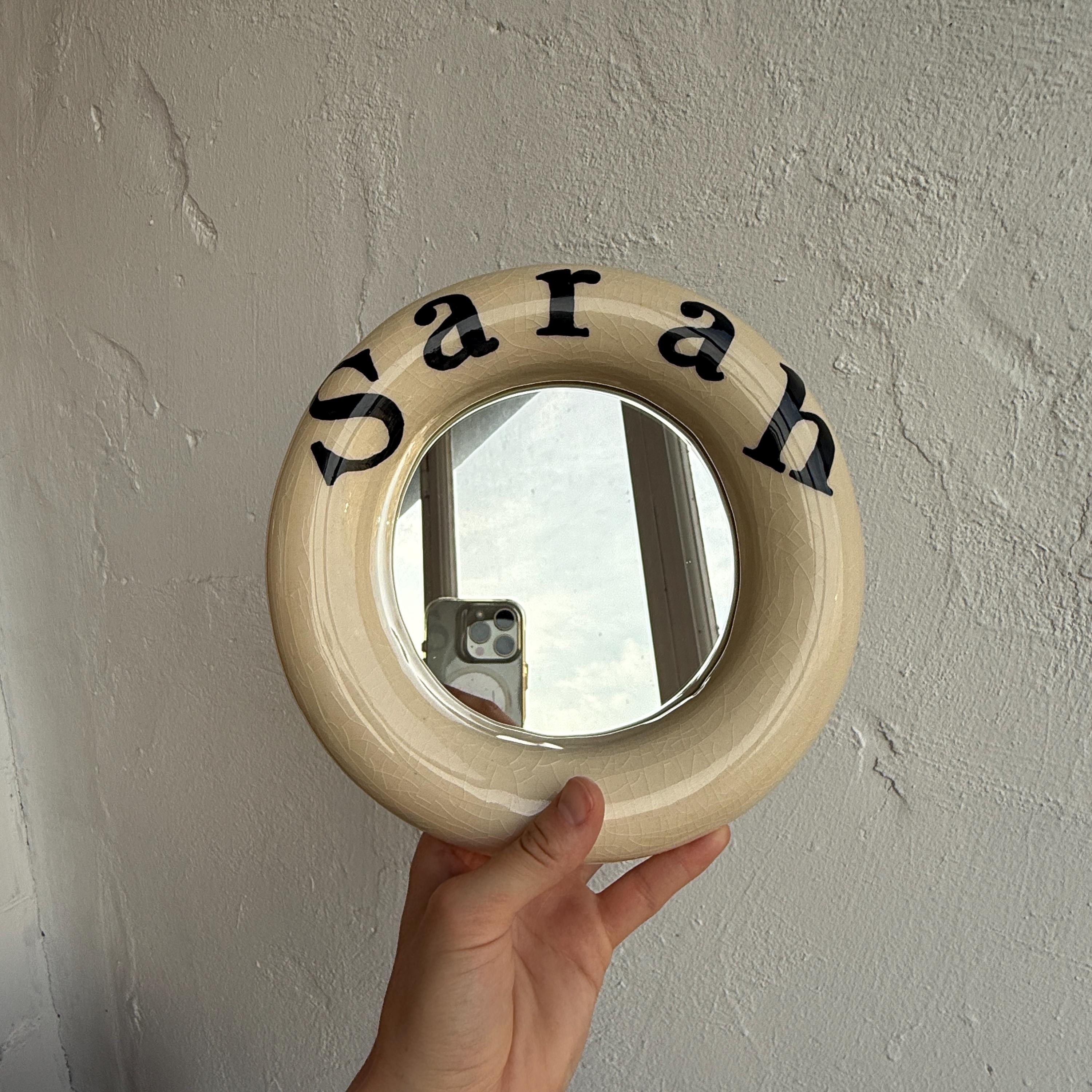 Personalized Ceramic Mirror Frame: Custom Text, Hand-Painted Decor