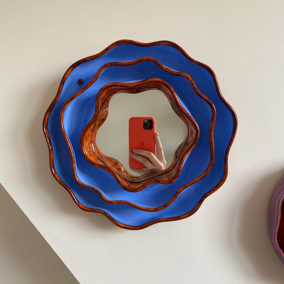 Ceramic flower mirror Ceramic wall art Ceramic mirror Small wall mirror Vanity mirror Funky mirror Wall sculpture
