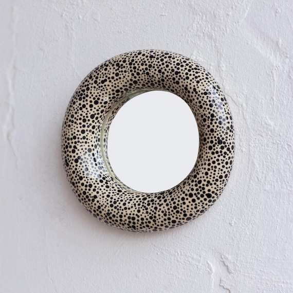 Irregular Mirror, Ceramic Wall Art, Handmade Ceramic Mirror, Bathroom Boho Decor, Funky Decorative Mirror, Dorm Decor, Sculptural Mirror