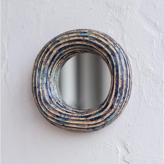 Ceramic Wall Mirror, Handmade Round Boho Mirror, Coastal Bathroom Decor, Rustic Home Decor, Fall Wall Decor, Housewarming Gift