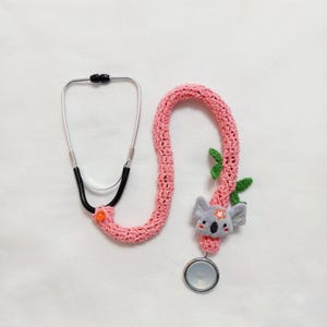 Pink Stethoscope cloth with plush koala, Medical stethoscope garment, Medicine accessory, Gift for pediatric nurse