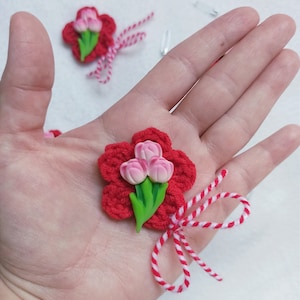 Set of 2/3/5 martisor brooches with tulips, Martisor pin, Bulgarian martenitza