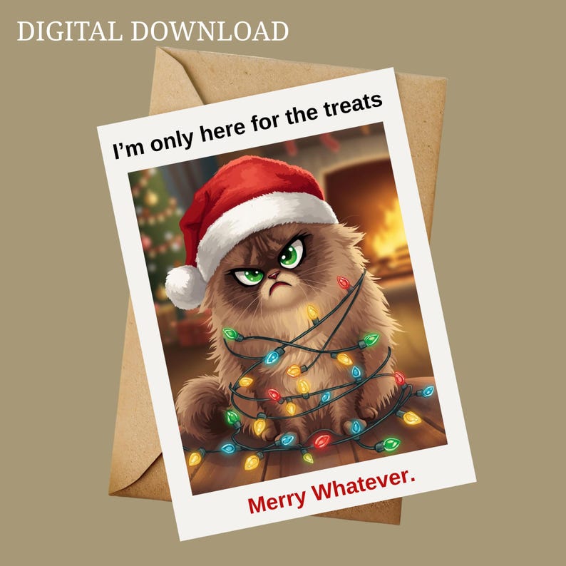 Funny Christmas Cat Card | Grumpy Cat Santa Printable | Instant ...