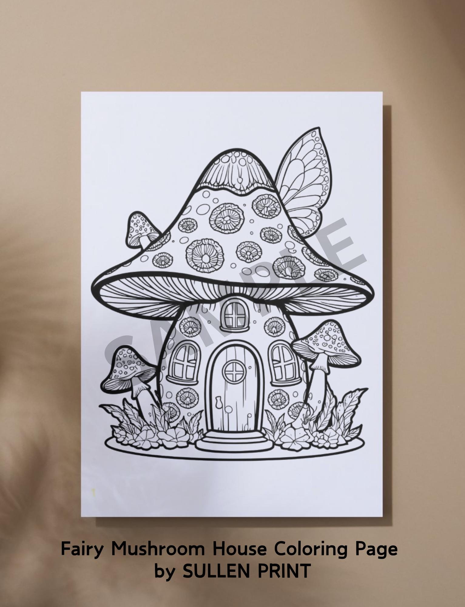 Fairy Mushroom House Coloring Page for Adults | Aesthetic Printable ...
