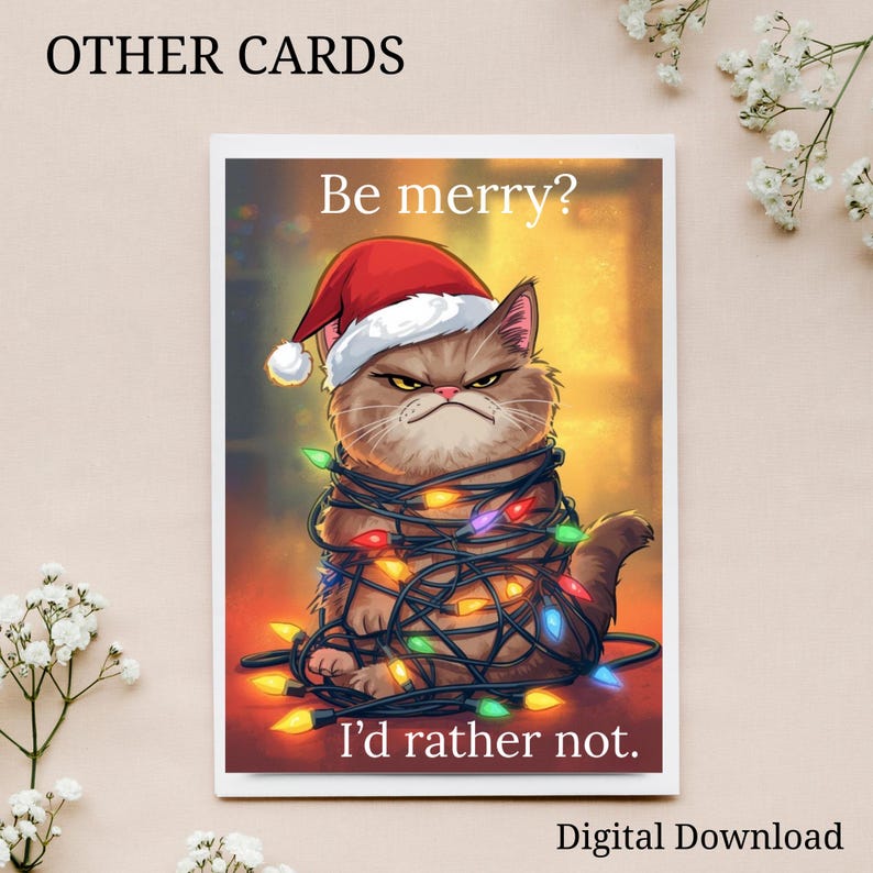 Funny Christmas Cat Card | Grumpy Cat Santa Printable | Instant ...