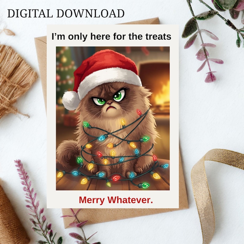 Funny Christmas Cat Card | Grumpy Cat Santa Printable | Instant ...