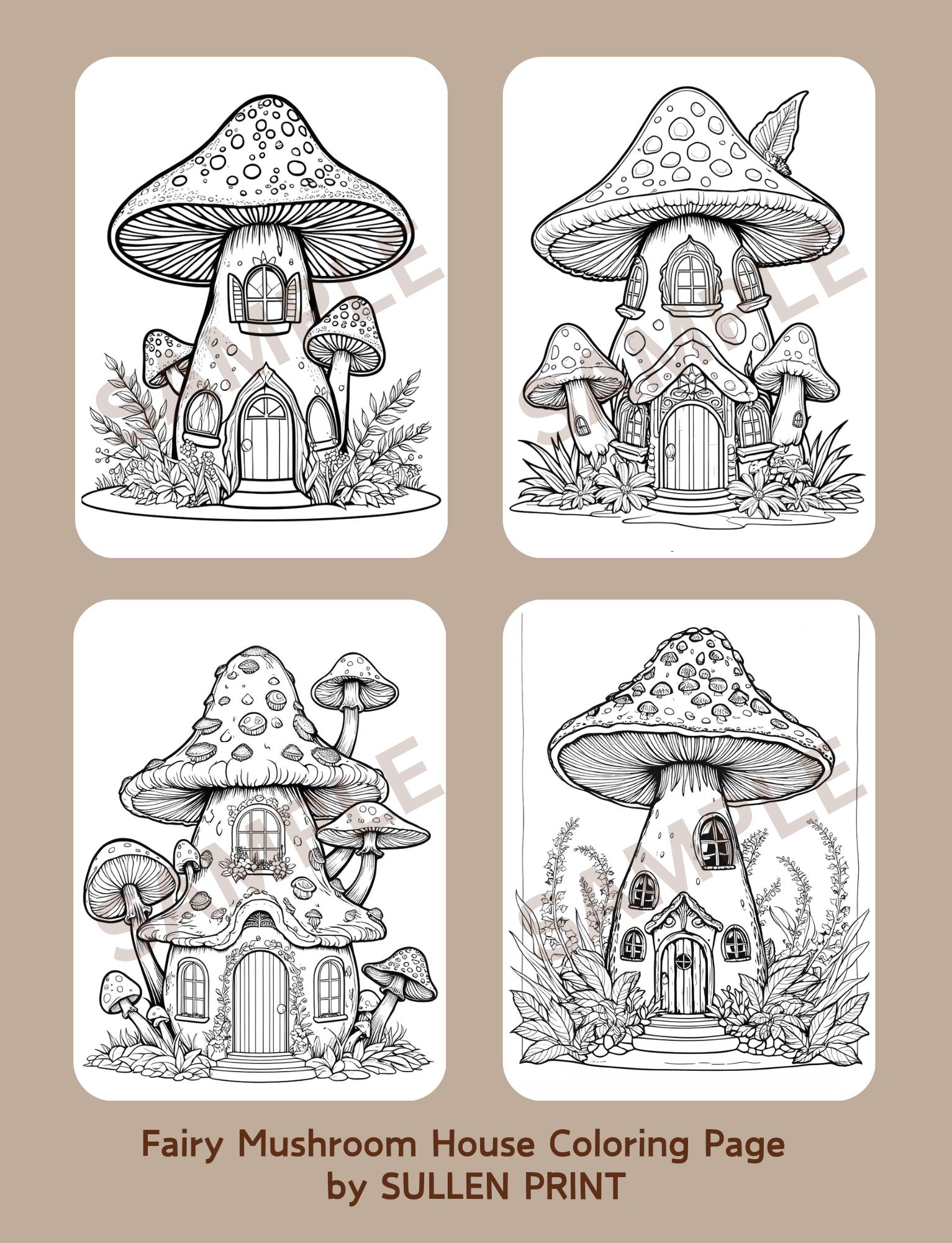 Fairy Mushroom House Coloring Page for Adults | Aesthetic Printable ...