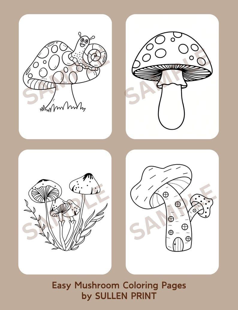 Easy Mushroom Coloring Pages: Printable Digital Download for Kids ...
