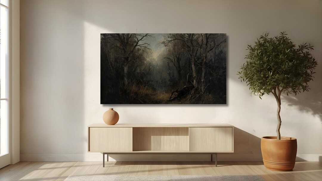 Dark Academia Forest Wall Art | Moody Woodland Landscape Print - Etsy