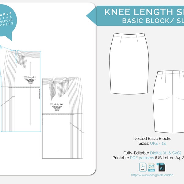 Skirt Basic Block Sloper | UK4 - 24 | Ai, SVG & PDF