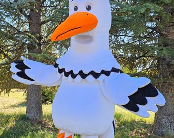 Déguisement mascotte de Cigogne, Déguisement mascotte adulte, Déguisement mascotte de fête, Déguisement mascotte pour événement, Déguisement fête d'anniversaire, Déguisement mascotte de luxe