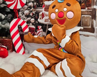 Lebkuchen-Weihnachtskostüm Für Erwachsene – Overall Mit Kapuze, Reißverschluss, Für Partys & Cosplay