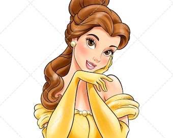 Clipart de Bella PNG, Ilustración dibujada a mano en acuarela, Descarga digital, La Bella y la Bestia