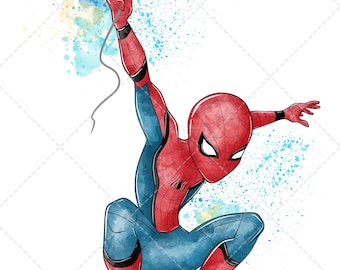 Spiderman Clipart PNG, akvarell handritad superhjälteillustration, digital nedladdning