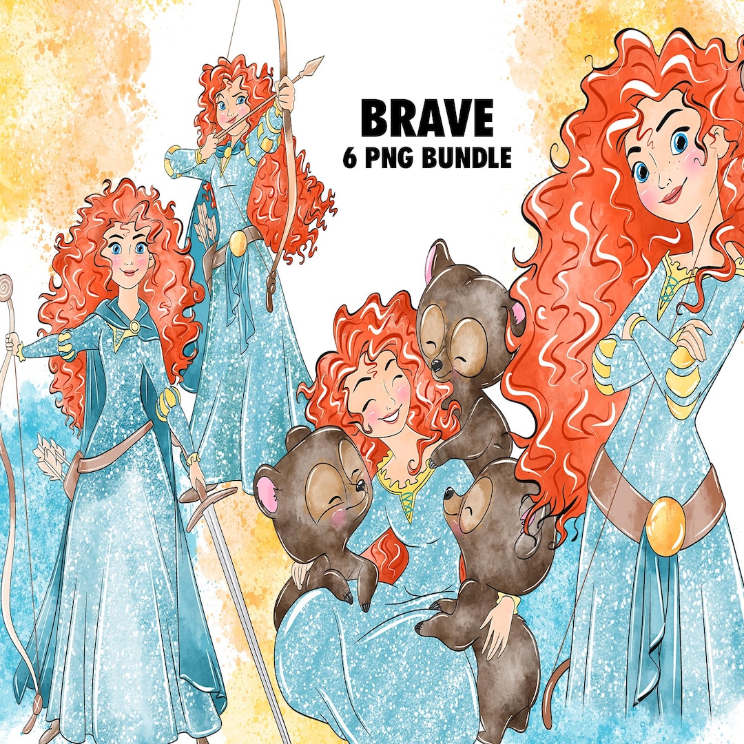 Merida Brave Clipart PNG Bundle, Watercolor Hand Drawn Illustrations ...