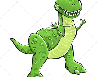 Clipart de Rex de Toy Story, ilustración en acuarela dibujada a mano, descarga digital
