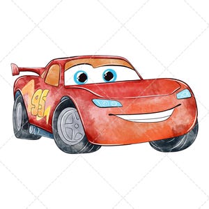 Lightning McQueen Clipart PNG, Watercolor Hand Drawn Illustration, Digital Download, Cars