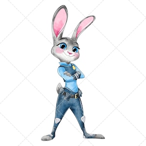 Clipart PNG di Judy Hopps, illustrazione disegnata a mano ad acquerello, download digitale, Zootropolis