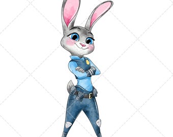 Judy Hopps Clipart PNG, Ilustración dibujada a mano en acuarela, Descarga digital, Zootopia