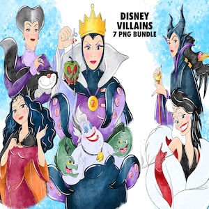 Villains Clipart PNG Bundle, Watercolor Hand Drawn Illustrations, Digital Download