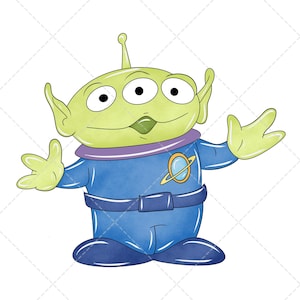 Alien Toy Story Clipart PNG, Watercolor Hand Drawn Illustration, Digital Download