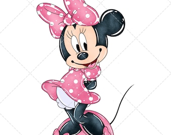 Minnie Mouse Clipart PNG, Ilustración dibujada a mano en acuarela, Descarga digital