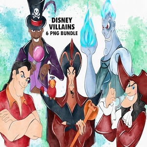 Villains Clipart PNG Bundle, Watercolor Hand Drawn Illustrations, Digital Download