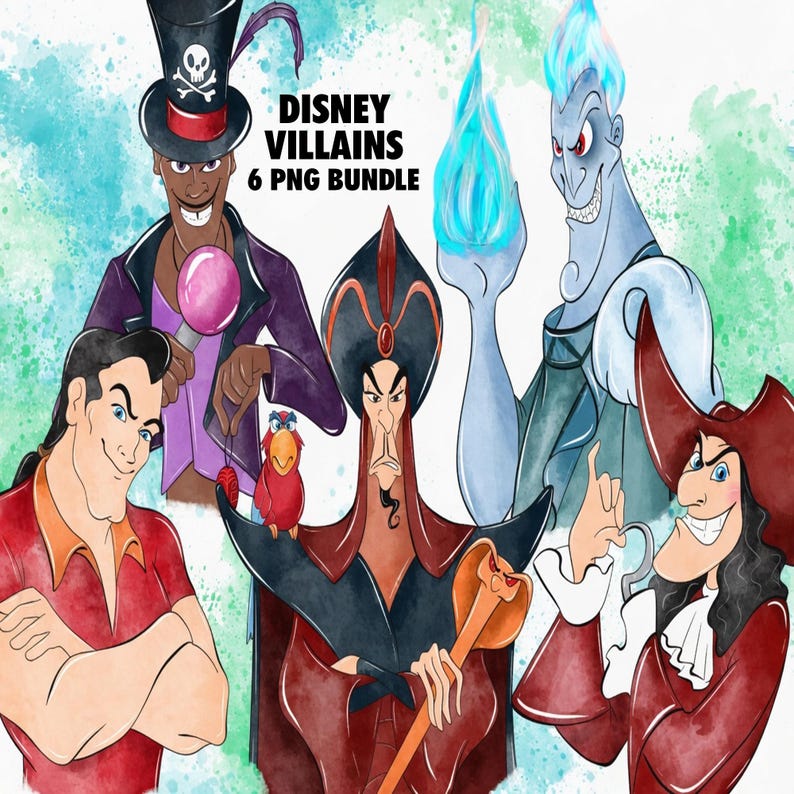 Villains Clipart PNG Bundle, Watercolor Hand Drawn Illustrations, Digital Download