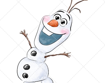 Puede incluir: Ilustración de dibujos animados de Olaf, un personaje de muñeco de nieve de la película Frozen. Olaf tiene un cuerpo blanco con tres botones negros, brazos de ramita y una nariz de zanahoria. Está sonriendo con mejillas rosadas y una boca azul.