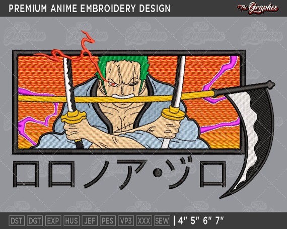 One Piece Zoro Embroidery Design File, One Piece Anime Embroidery Design,  Machine Embroidery File. Zoro Roronoa Design