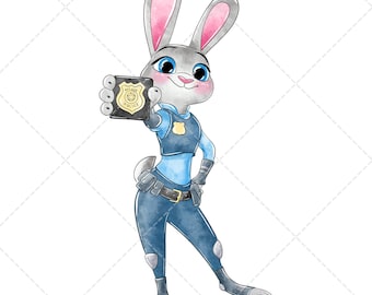 Judy Hopps Clipart PNG, Ilustración dibujada a mano en acuarela, Descarga digital, Zootopia
