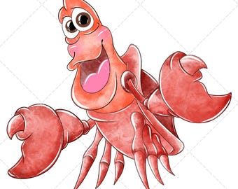 Sebastian Clipart PNG, Watercolor Hand Drawn Illustration, Digital Download, Little Mermaid