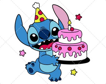 スティッチバースデーSVG、CricutとSilhouette用レイヤードSVGカットファイル、デジタルダウンロード