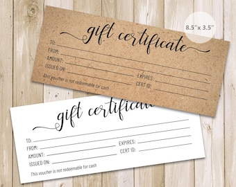 Printable Template for Gift Certificate Blank Gift Certificate Gift Card Printable Gift Vouchers Photography Kraft Paper Instant Download