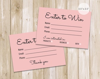 Printable Raffle Ticket Templates Pink Enter to Win Card Printable Simple Enter to Win Ticket Entry Form Business Marketing Instant Download