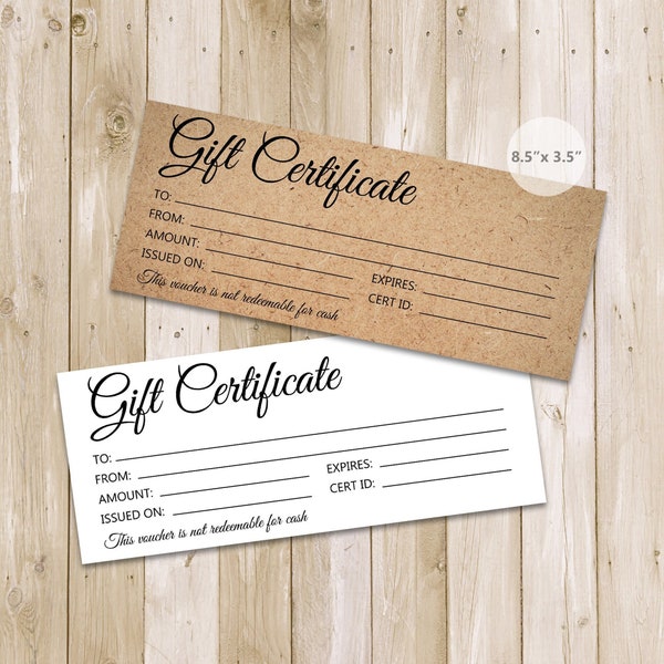 Printable Gift Certificate Template Blank Gift Certificate Gift Card Printable Gift Vouchers Photography Nails Kraft Paper Instant Download