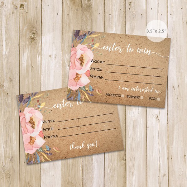 Blank Printable Raffle Ticket Template Enter to Win Tickets Giveaways Sweepstakes Door Prize Entry Form Kraft Boho Flower