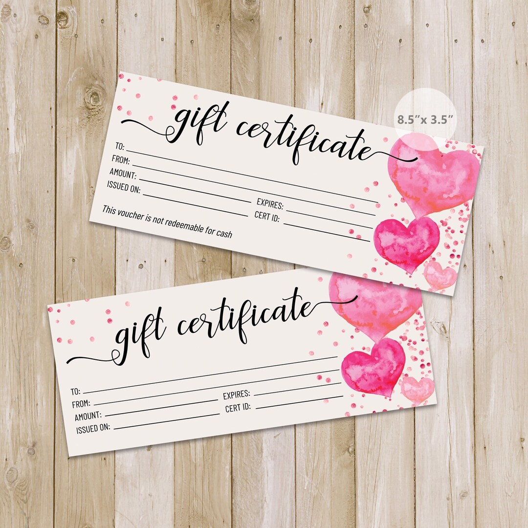 Valentine's Day Gift Card Template for Gift Certificate Printable ...