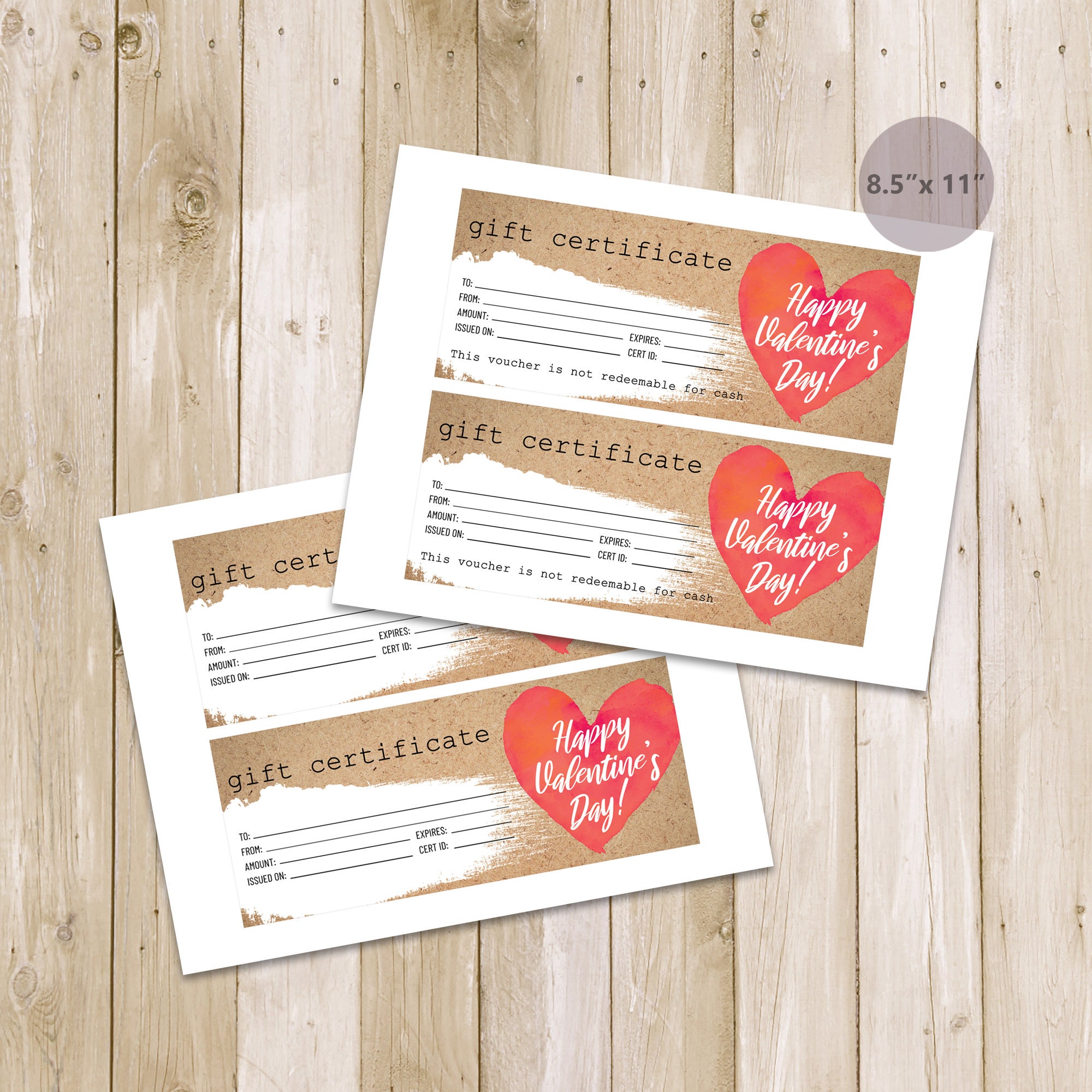 Printable Valentine's Day Gift Card Template for Gift Certificate Kraft ...