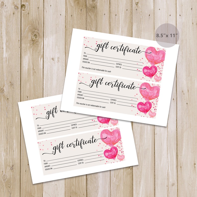Valentine's Day Gift Card Template for Gift Certificate Printable ...