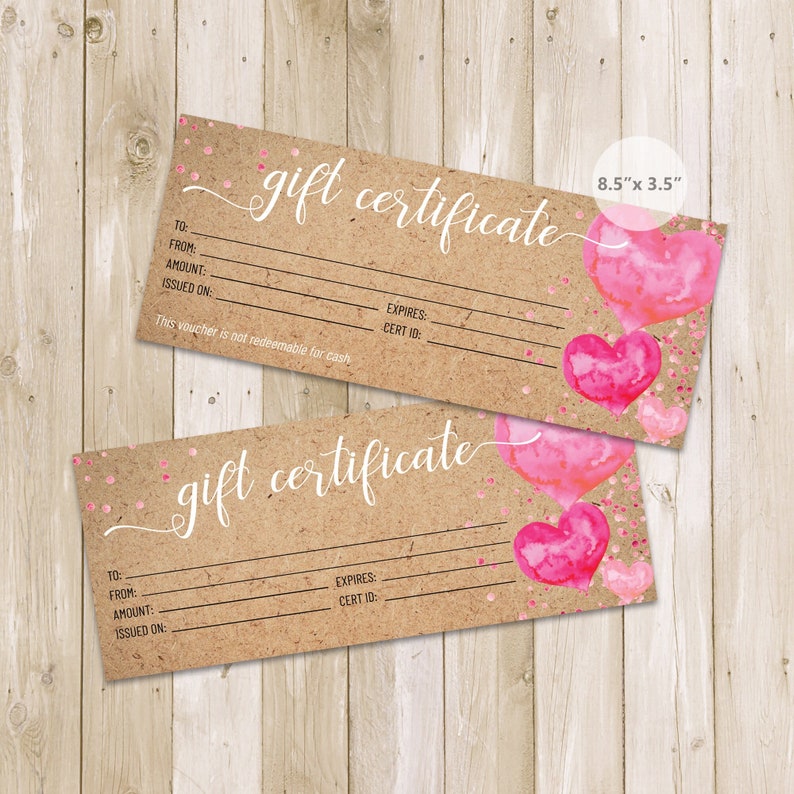 Valentine's Day Gift Card Template for Gift Certificate Printable ...