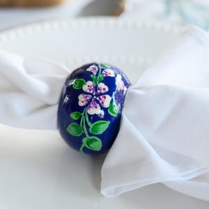 Hand-Painted Floral Papier-Mâché Napkin Rings - Set of 4