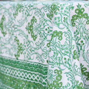 Floral Block Print Cotton Tablecloth: Green Dining Table Cover