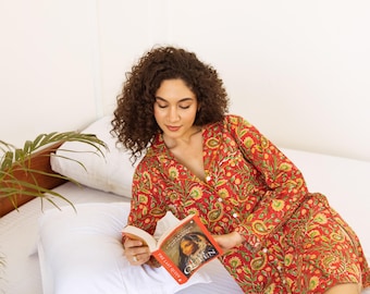 Block Print Cotton Nightshirt, Women's Cotton Nightshirt, Floral Print Sleepwear, Bridesmaid Nightshirt, Women's Nightie, Boyfriend Shirt