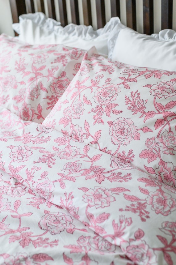 Floral Block Print Cotton Duvet Cover Set , Handmade Bedding, Cotton Duvet Set, Pink Duvet Cover Set, Indian Duvet, Indian Comforter Quilt