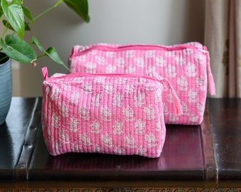 Quilted Cotton Toiletry bag,  Washbag, Make-up Bag, Handmade in India, Gift for Her, Mother's Day Gift, Teacher's Gift, Bridesmaid Gift