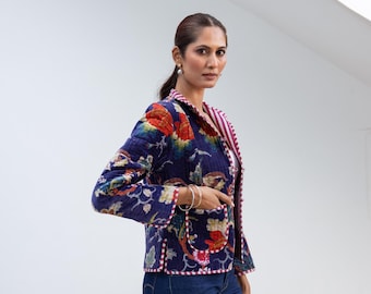 Luxury Velvet Jacket, Boho Floral Print Jacket, Women's Velvet Short Jacket, Autumn Winter Fall Winter Jacket, Luxury Christmas Gift